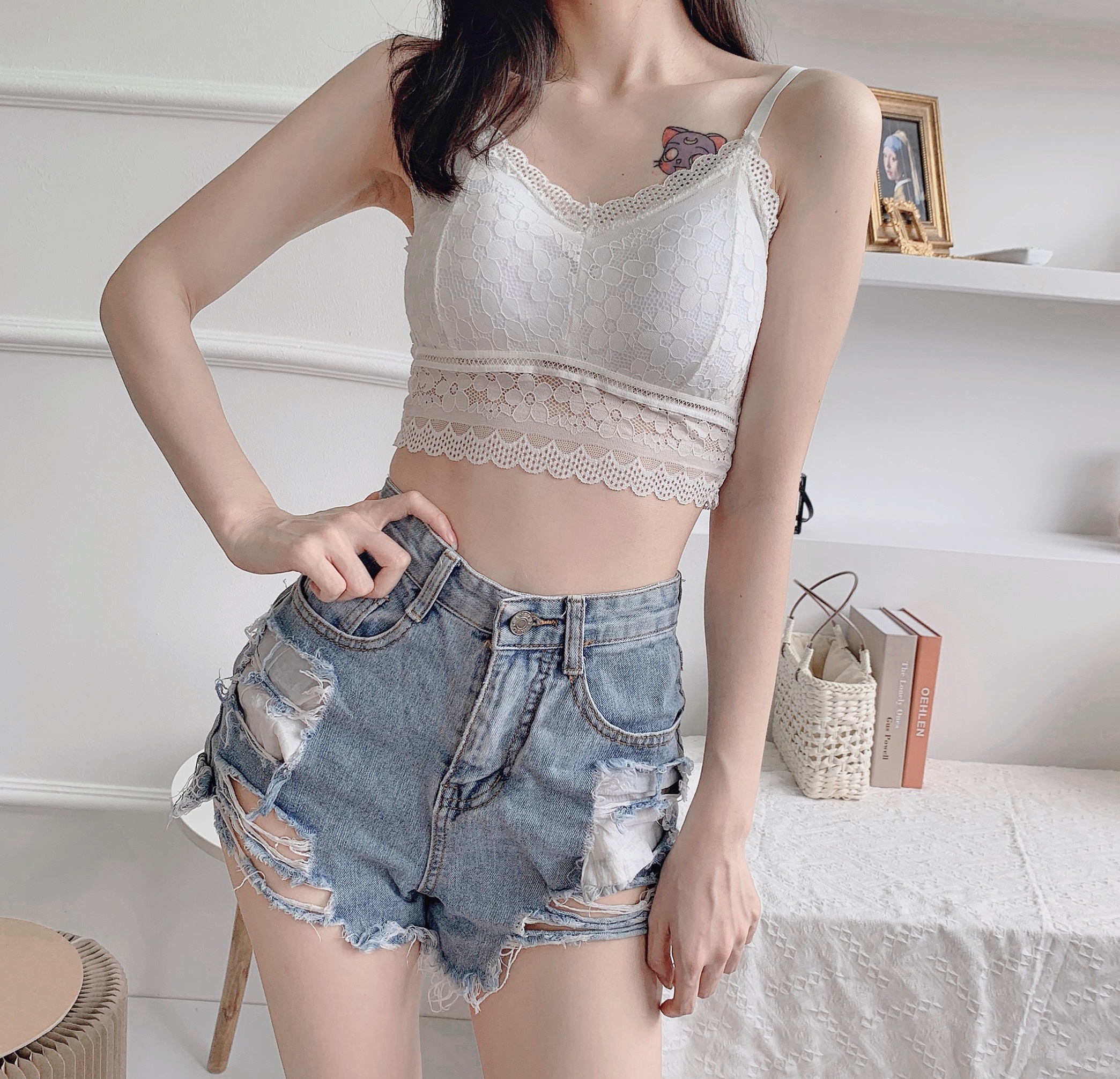 Lace French Underwear Small Breasts Lady's Thin Push up Wireless Bra Changeable Pleated Inner Match Sexy Bra for Women