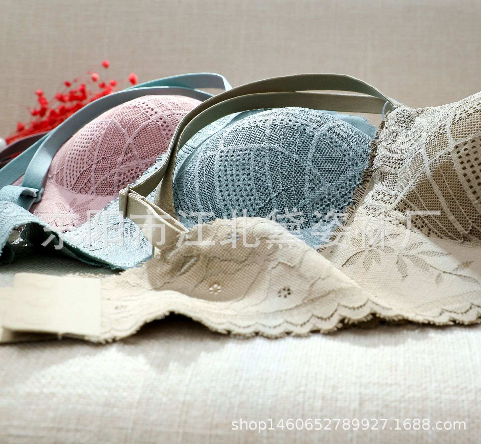 Women&#039;s Push up Lace Bra Shoulder Strap Hook and Eye Closure without Steel Ring