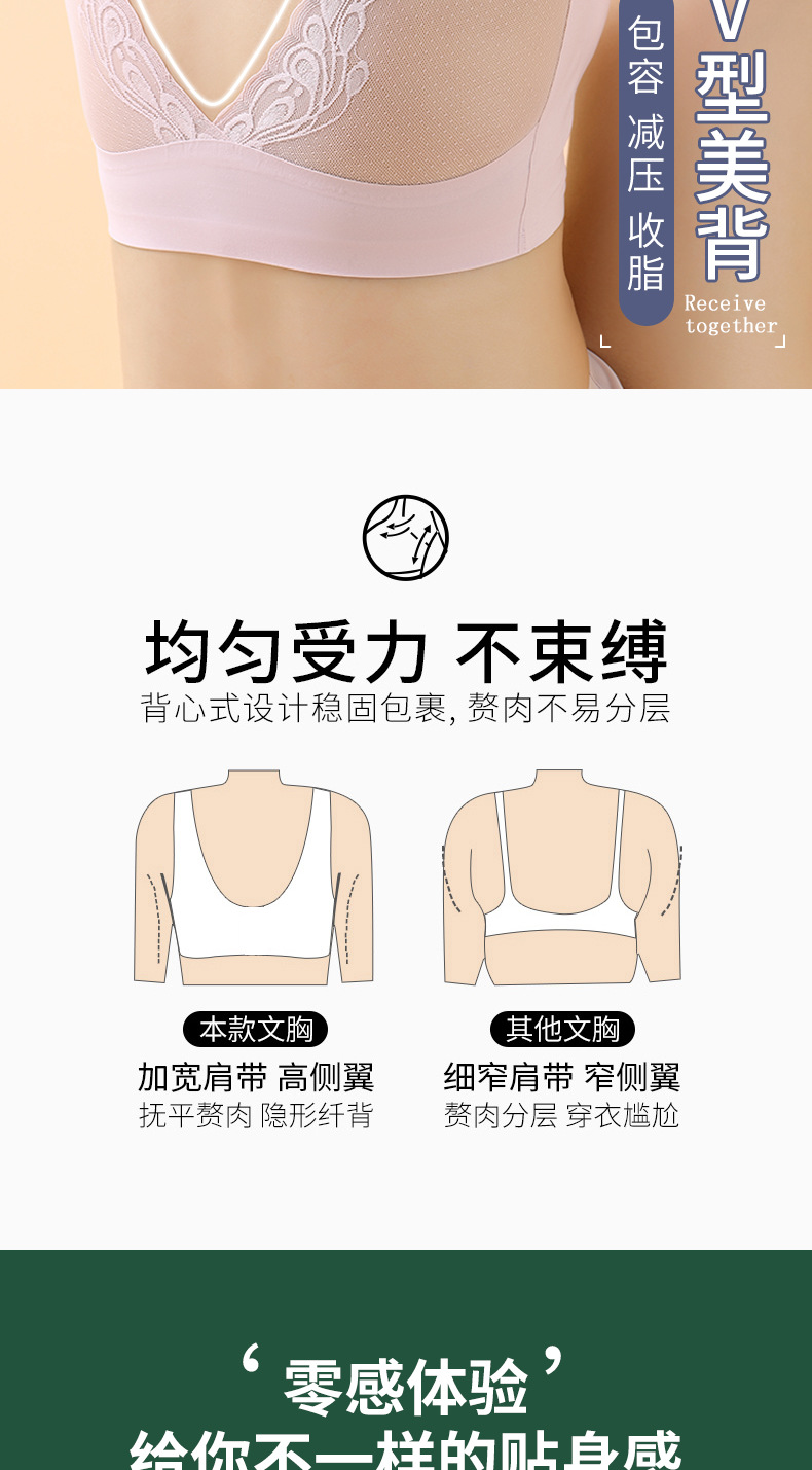 Large Size Latex Underwear Women's Beautiful Back Lace Wireless Bra Big Chest Show Small and Thin Push up Women's Bra Wholesale