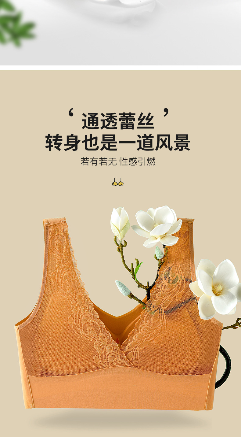 Large Size Latex Underwear Women's Beautiful Back Lace Wireless Bra Big Chest Show Small and Thin Push up Women's Bra Wholesale