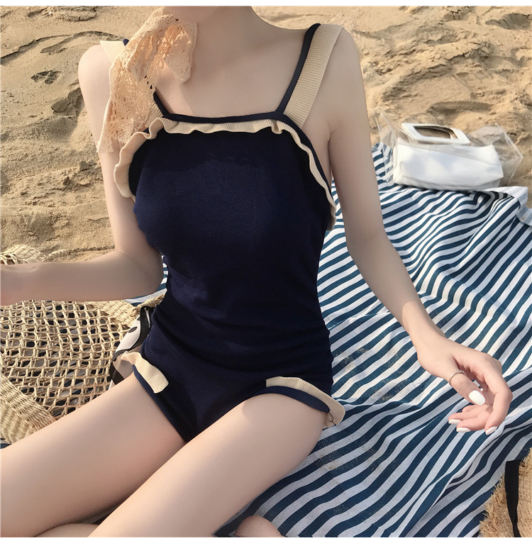 Sexy Swimsuit Women's Korean Ins Style Fairy Style Conservative Cover Belly Thin Bear Back Small Breast Push up Hot Spring Swimwear