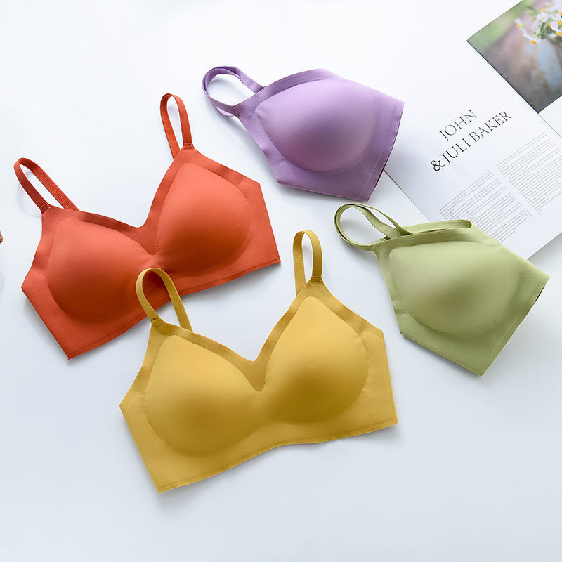Thailand Latex Underwear Women&#039;s Wireless Small Breast Push up Push-up Thin Adjusting Bra Seamless Vest Bra