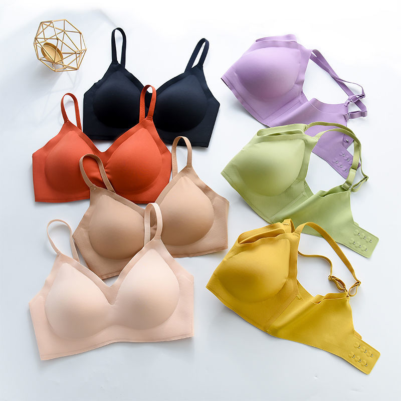 Thailand Latex Underwear Women&#039;s Wireless Small Breast Push up Push-up Thin Adjusting Bra Seamless Vest Bra