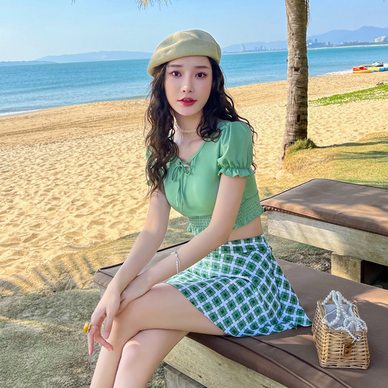Swimsuit Female Skirt Style Split Conservative Slimming Korean Ins Style Student Small Chest Push up Mori Internet Influencer Hot Spring Swimsuit