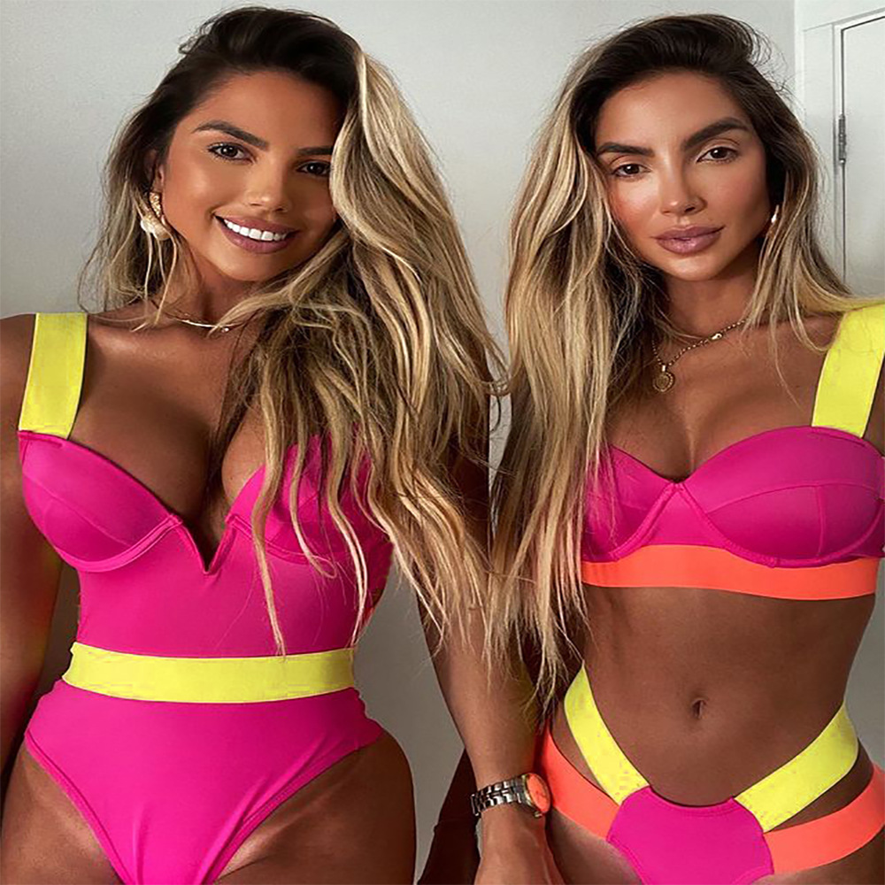 2021 New Foreign Trade Swimsuit AliExpress Steel Bracket Push-up Board Belt Female Cross-Border Bikini Contrast Color European and American Swimwear 2021 New Foreign Trade Swimsuit AliExpress Steel Bracket Push-up Board Belt Female Cross-Border Bikini Contrast Color European and American Swimwear
