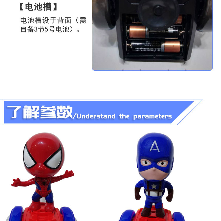 Best-Seller on Douyin Spider Man Balance Car Universal Electric Lamplight Music Spider Man Captain Children's Toys Wholesale