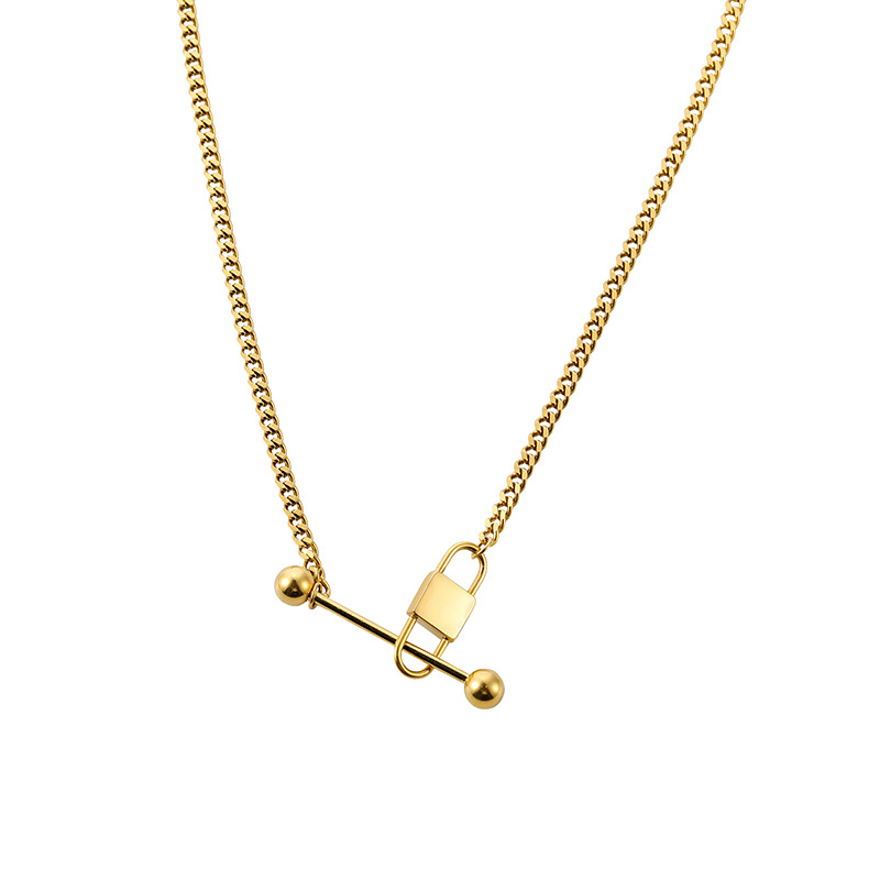 Lisrten to Me European and American Titanium Steel Lock Head Balance Bar Pendant Foreign Trade Export Necklace, Bracelet Set Female