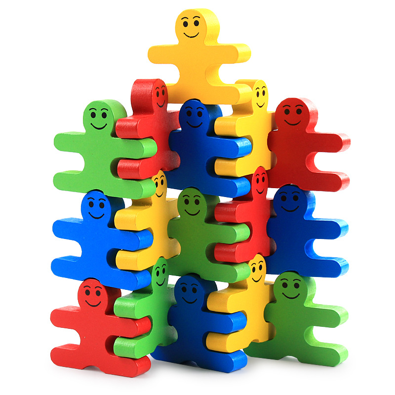 Wooden Children&#039;s Creative Balance Villain Bricks Pro Jenga Toy Cartoon Character Color Building Blocks Factory Wholesale