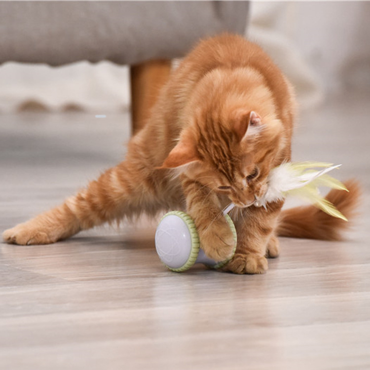 Contail Meow Car Cat Toy Electric Cat Cat Teaser Feather Intelligent Electric Balance Car Funny Cat