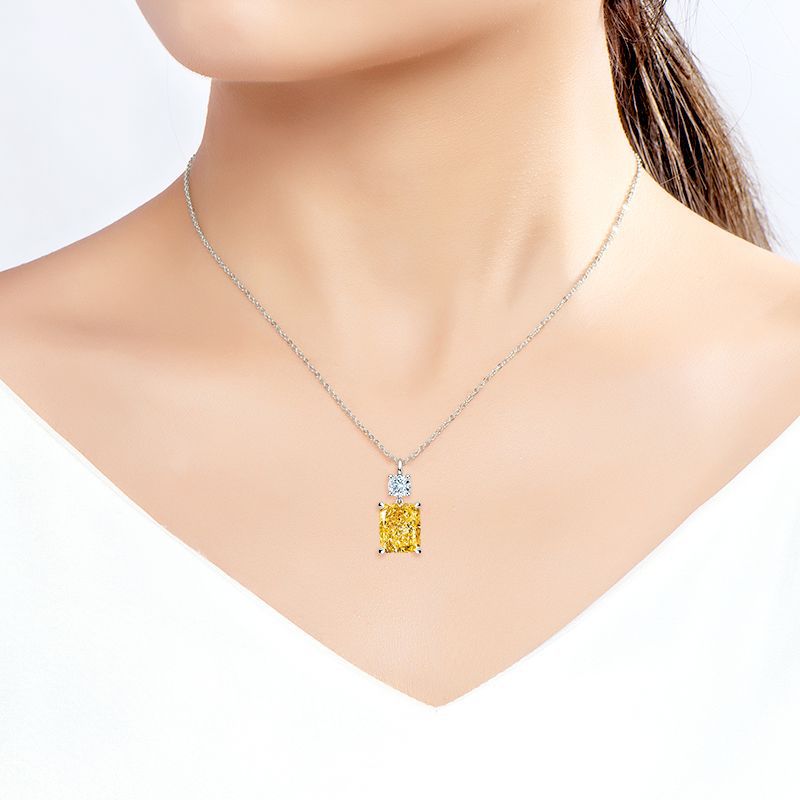 Ainuoshi New Style Light Luxury High Carbon Diamond Yellow Ice Flower Cut 9*11 Flower 925 Sterling Silver European and American Women