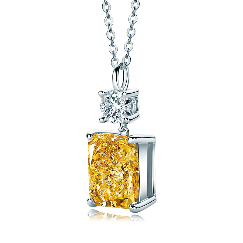 Ainuoshi New Style Light Luxury High Carbon Diamond Yellow Ice Flower Cut 9*11 Flower 925 Sterling Silver European and American Women