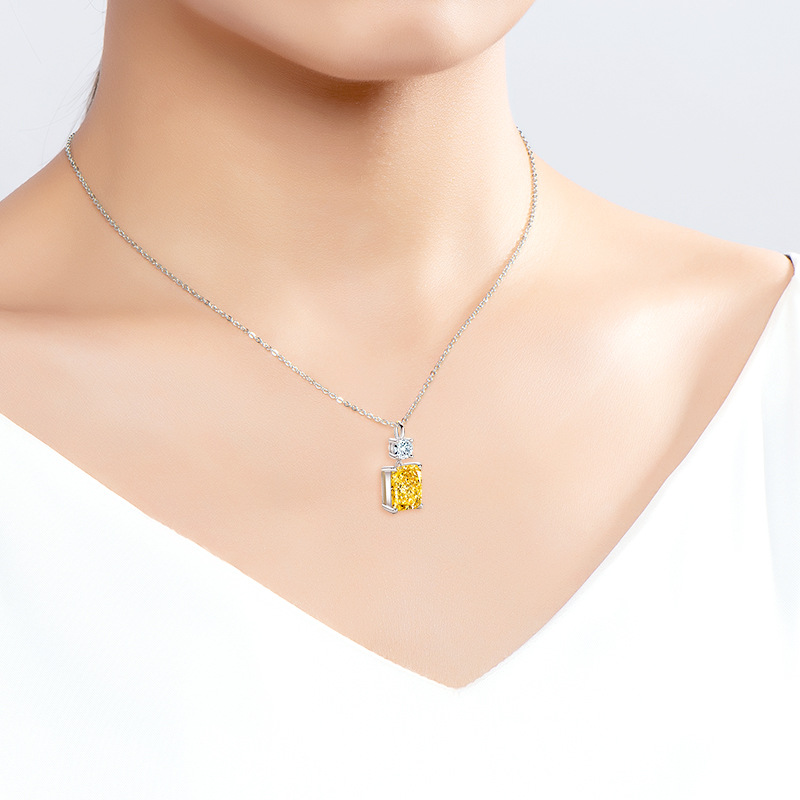 Ainuoshi New Style Light Luxury High Carbon Diamond Yellow Ice Flower Cut 9*11 Flower 925 Sterling Silver European and American Women