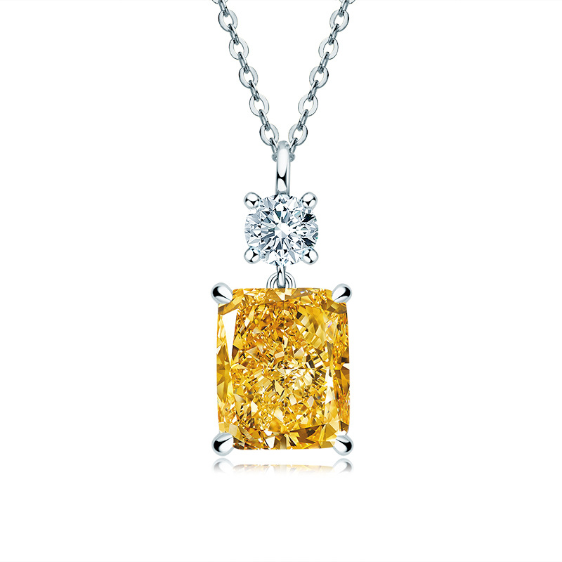 Ainuoshi New Style Light Luxury High Carbon Diamond Yellow Ice Flower Cut 9*11 Flower 925 Sterling Silver European and American Women