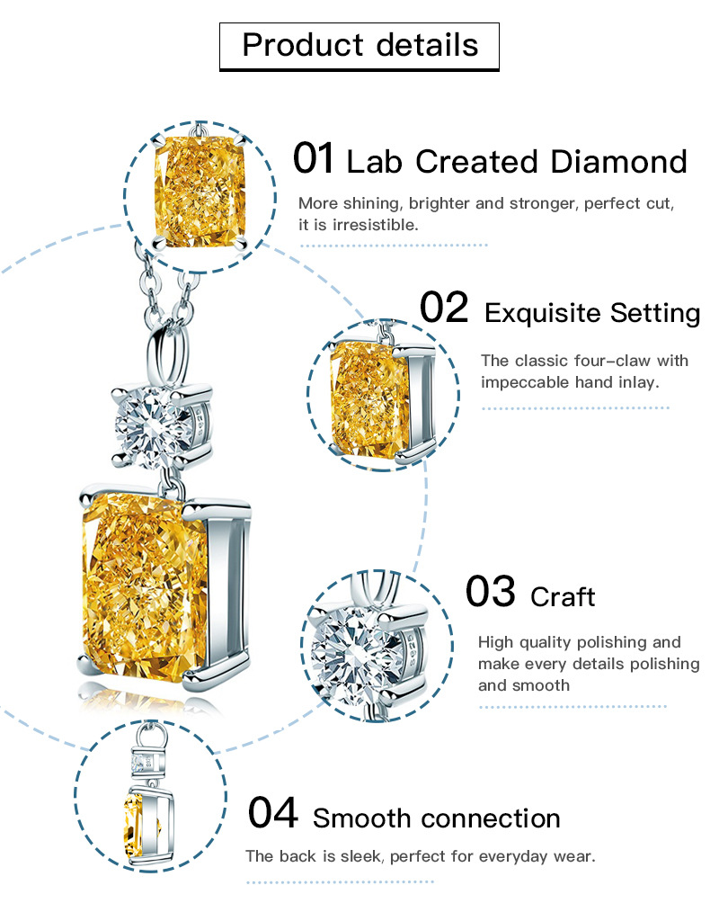 Ainuoshi New Style Light Luxury High Carbon Diamond Yellow Ice Flower Cut 9*11 Flower 925 Sterling Silver European and American Women Ainuoshi New Style Light Luxury High Carbon Diamond Yellow Ice Flower Cut 9*11 Flower 925 Sterling Silver European and American Women
