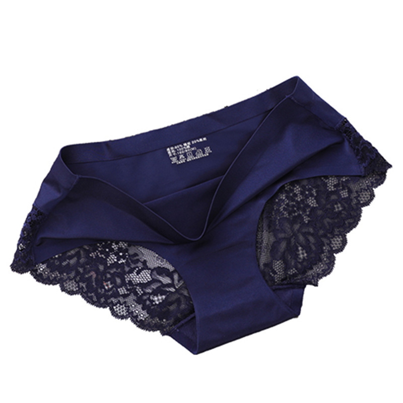 Ice Silk Underwear Women&#039;s Mid Waist Traceless Lace Cotton Crotch plus Size Sexy Breathable Ultra-Thin Young Lady Briefs