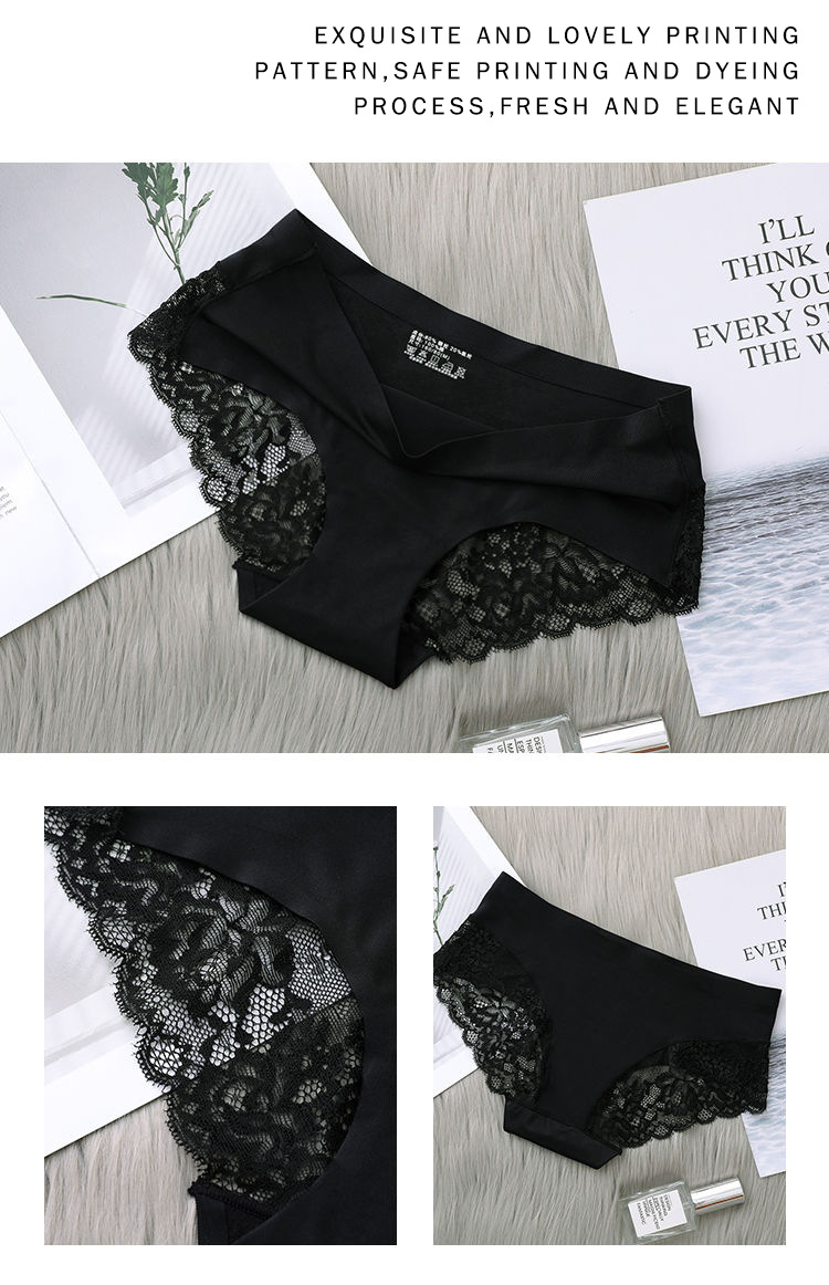 Ice Silk Underwear Women's Mid Waist Traceless Lace Cotton Crotch plus Size Sexy Breathable Ultra-Thin Young Lady Briefs