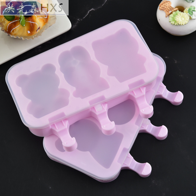  Ice Cream Mold with Lid 3-Piece Ice Cream DIY Ice Lollipop Mould Household Ice Tray Summer Make Ice Cream Cartoon