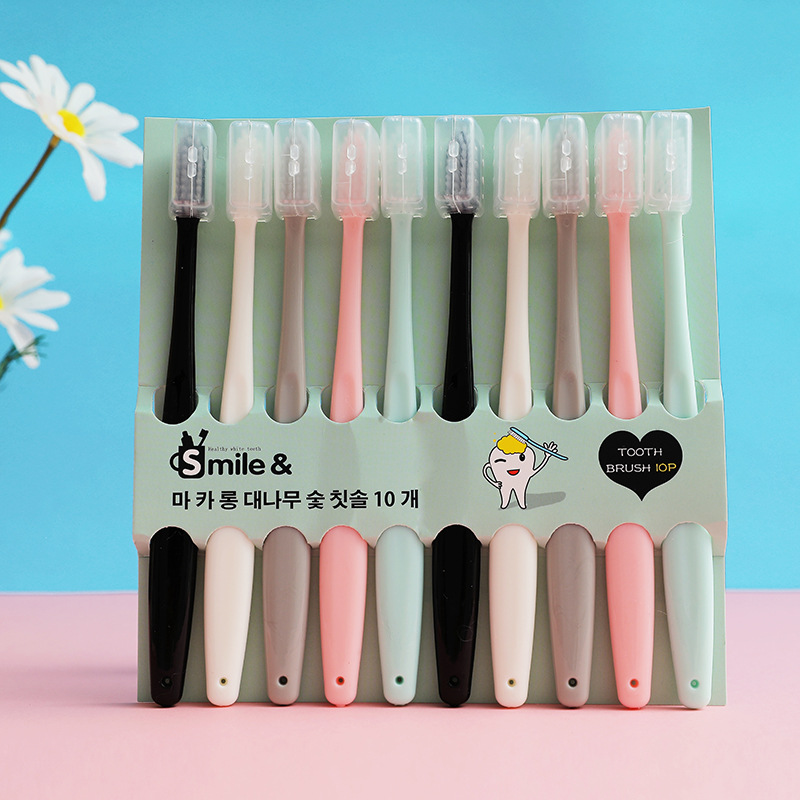 Tiktok Same Korean Macaron Ice Cream Bag 10 PCs Toothbrush Adult Soft Fur Sheath Travel Pack