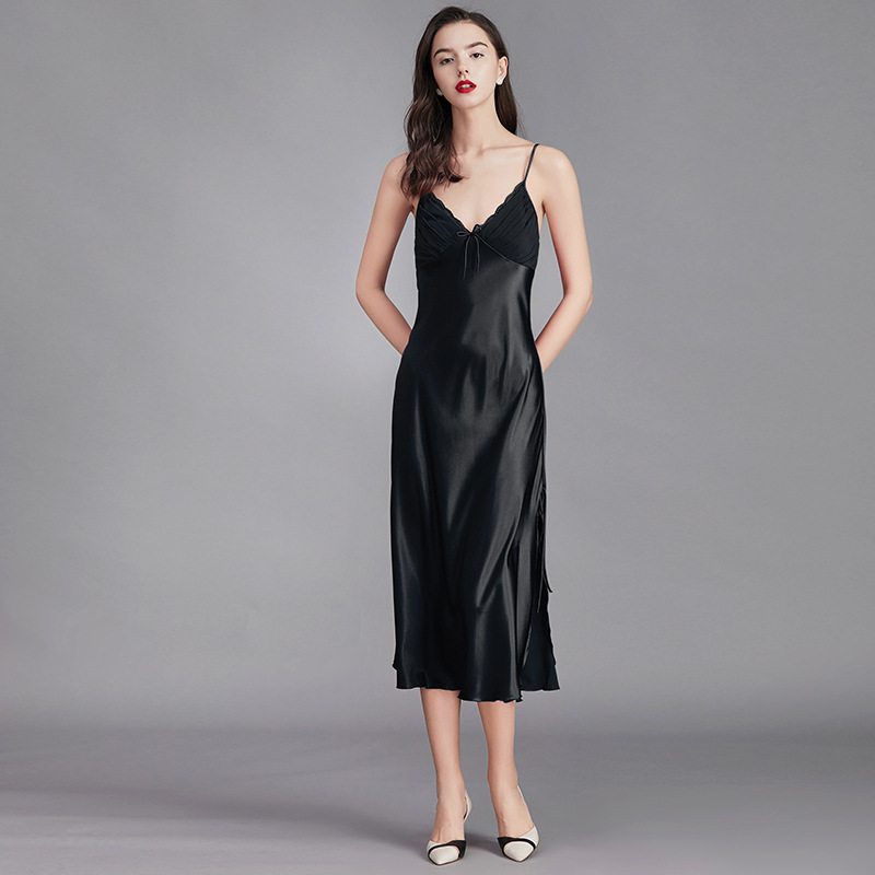 Yao Ting Cross-Border Large Size Suspender Pajamas Women&#039;s Summer Women&#039;s Ice Silk Silk Nightdress Sexy Long Home Wear Sq311