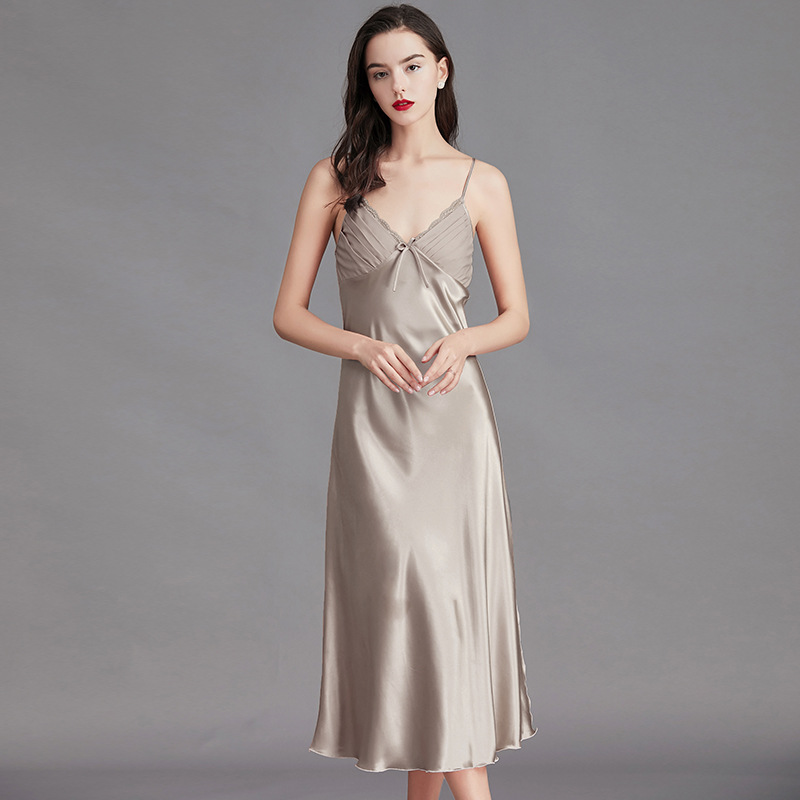 Yao Ting Cross-Border Large Size Suspender Pajamas Women&#039;s Summer Women&#039;s Ice Silk Silk Nightdress Sexy Long Home Wear Sq311