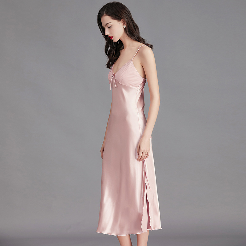 Yao Ting Cross-Border Large Size Suspender Pajamas Women&#039;s Summer Women&#039;s Ice Silk Silk Nightdress Sexy Long Home Wear Sq311