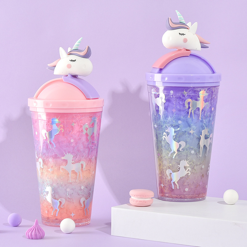 water botterA Beautiful summer crushed ice cup girl Unicorn Ice cup double refrigeration lovely fresh plastic straw water botterA Beautiful summer crushed ice cup girl Unicorn Ice cup double refrigeration lovely fresh plastic straw