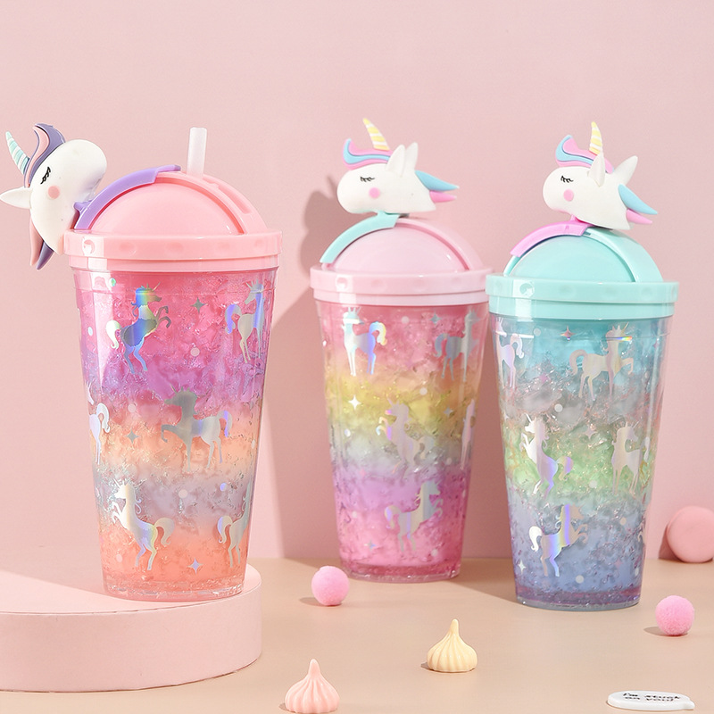 water botterA Beautiful summer crushed ice cup girl Unicorn Ice cup double refrigeration lovely fresh plastic straw water botterA Beautiful summer crushed ice cup girl Unicorn Ice cup double refrigeration lovely fresh plastic straw