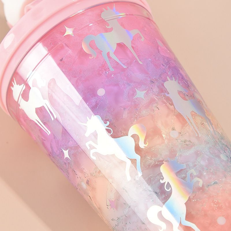 water botterA Beautiful summer crushed ice cup girl Unicorn Ice cup double refrigeration lovely fresh plastic straw water botterA Beautiful summer crushed ice cup girl Unicorn Ice cup double refrigeration lovely fresh plastic straw