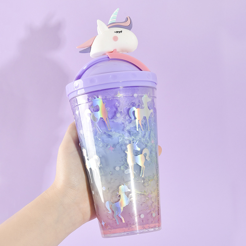 water botterA Beautiful summer crushed ice cup girl Unicorn Ice cup double refrigeration lovely fresh plastic straw water botterA Beautiful summer crushed ice cup girl Unicorn Ice cup double refrigeration lovely fresh plastic straw