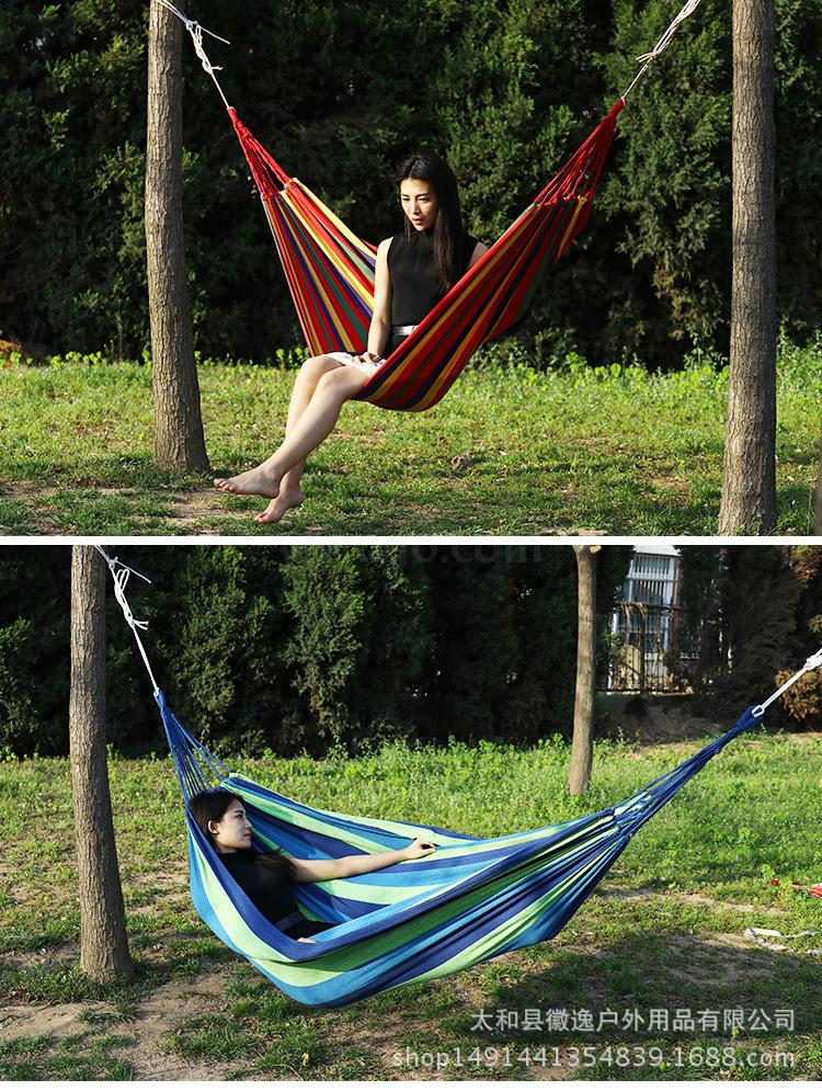 Canvas hammock single double outdoor swing ice silk mesh adult and child anti-rollover indoor and outdoor hanging chair