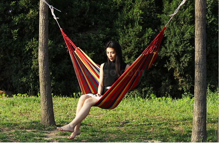 Canvas hammock single double outdoor swing ice silk mesh adult and child anti-rollover indoor and outdoor hanging chair Canvas hammock single double outdoor swing ice silk mesh adult and child anti-rollover indoor and outdoor hanging chair