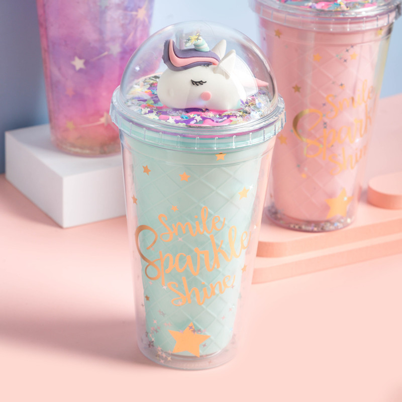 Summer 523 Unicorn Straw Ice Cup Creative Glass Plastic Double-Layer Cup with Light Factory Wholesale Spot Summer 523 Unicorn Straw Ice Cup Creative Glass Plastic Double-Layer Cup with Light Factory Wholesale Spot