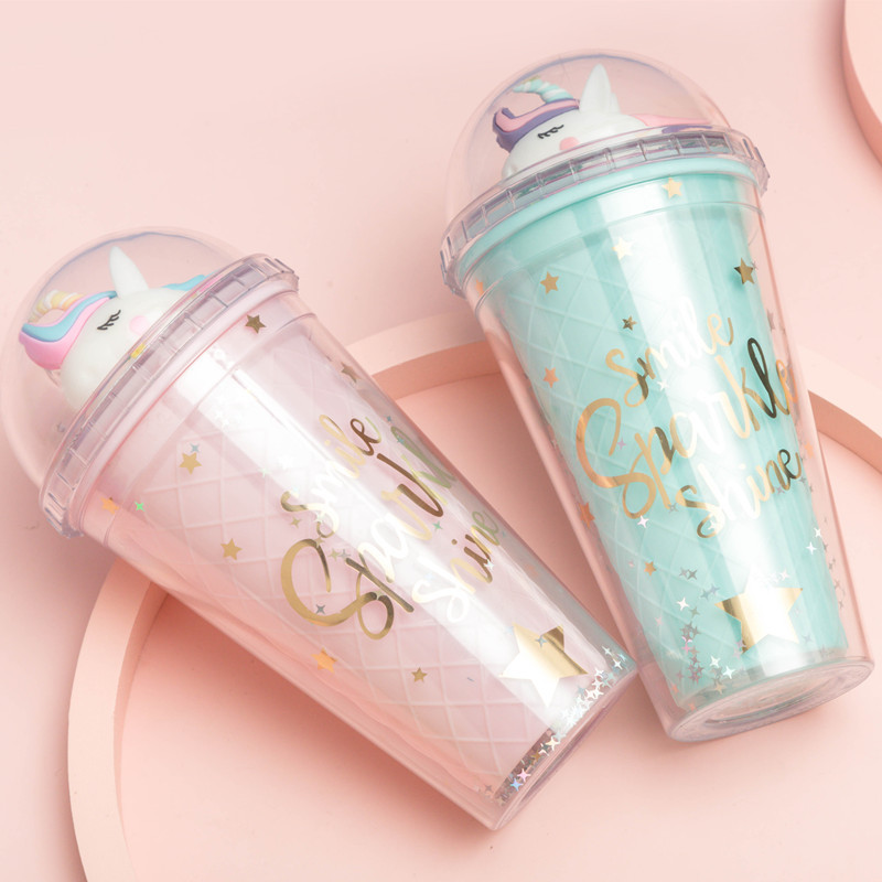 Summer 523 Unicorn Straw Ice Cup Creative Glass Plastic Double-Layer Cup with Light Factory Wholesale Spot Summer 523 Unicorn Straw Ice Cup Creative Glass Plastic Double-Layer Cup with Light Factory Wholesale Spot