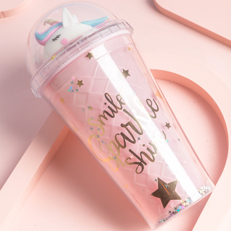 Summer 523 Unicorn Straw Ice Cup Creative Glass Plastic Double-Layer Cup with Light Factory Wholesale Spot Summer 523 Unicorn Straw Ice Cup Creative Glass Plastic Double-Layer Cup with Light Factory Wholesale Spot