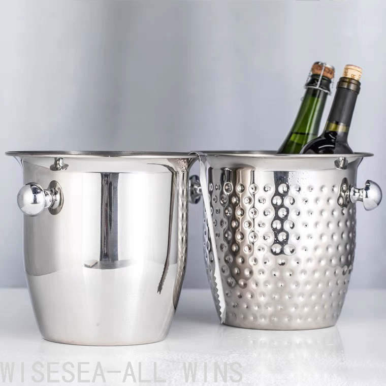 Stainless Steel Horn Champagne Bucket Hammer Pattern Champagne Barrel-Type Red Wine Barrel Hotel Bar KTV Ice Bucket