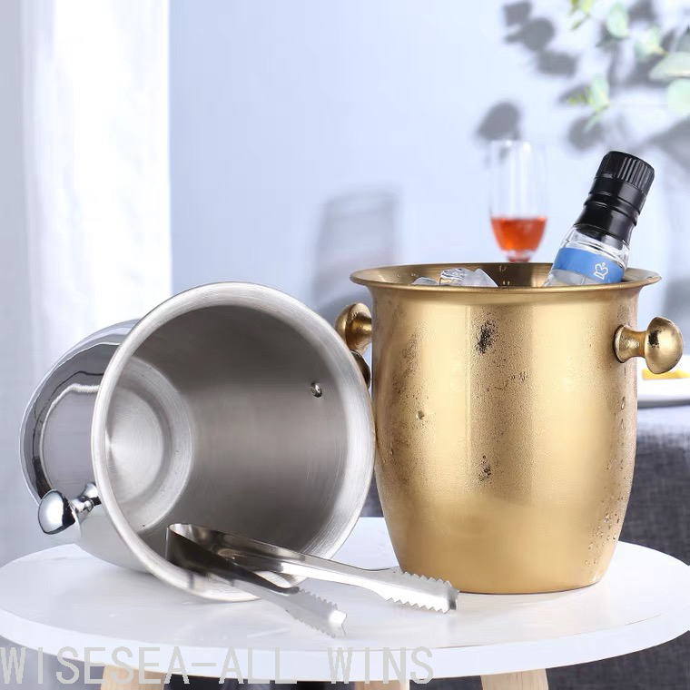 Stainless Steel Horn Champagne Bucket Hammer Pattern Champagne Barrel-Type Red Wine Barrel Hotel Bar KTV Ice Bucket