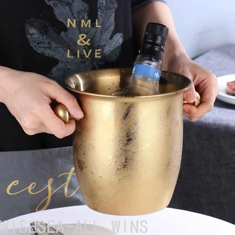 Stainless Steel Horn Champagne Bucket Hammer Pattern Champagne Barrel-Type Red Wine Barrel Hotel Bar KTV Ice Bucket
