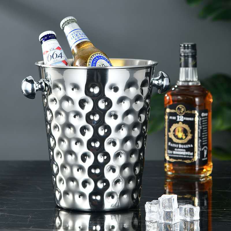 Stainless Steel Horn Champagne Bucket Hammer Pattern Champagne Barrel-Type Red Wine Barrel Hotel Bar KTV Ice Bucket Stainless Steel Horn Champagne Bucket Hammer Pattern Champagne Barrel-Type Red Wine Barrel Hotel Bar KTV Ice Bucket