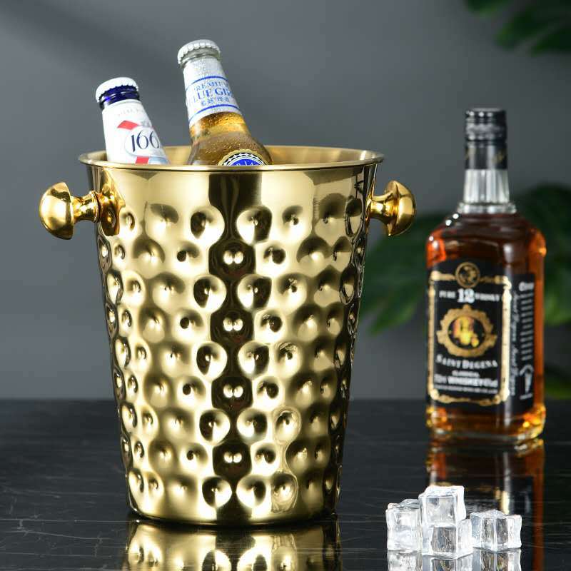 Stainless Steel Horn Champagne Bucket Hammer Pattern Champagne Barrel-Type Red Wine Barrel Hotel Bar KTV Ice Bucket Stainless Steel Horn Champagne Bucket Hammer Pattern Champagne Barrel-Type Red Wine Barrel Hotel Bar KTV Ice Bucket