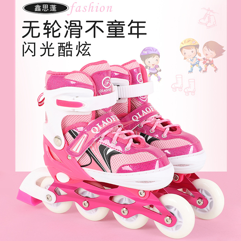 Factory Direct Supply 2018 New Single Row the Skating Shoes Children Flash Suit Adult Pu Skates Men and Women Speed Skating