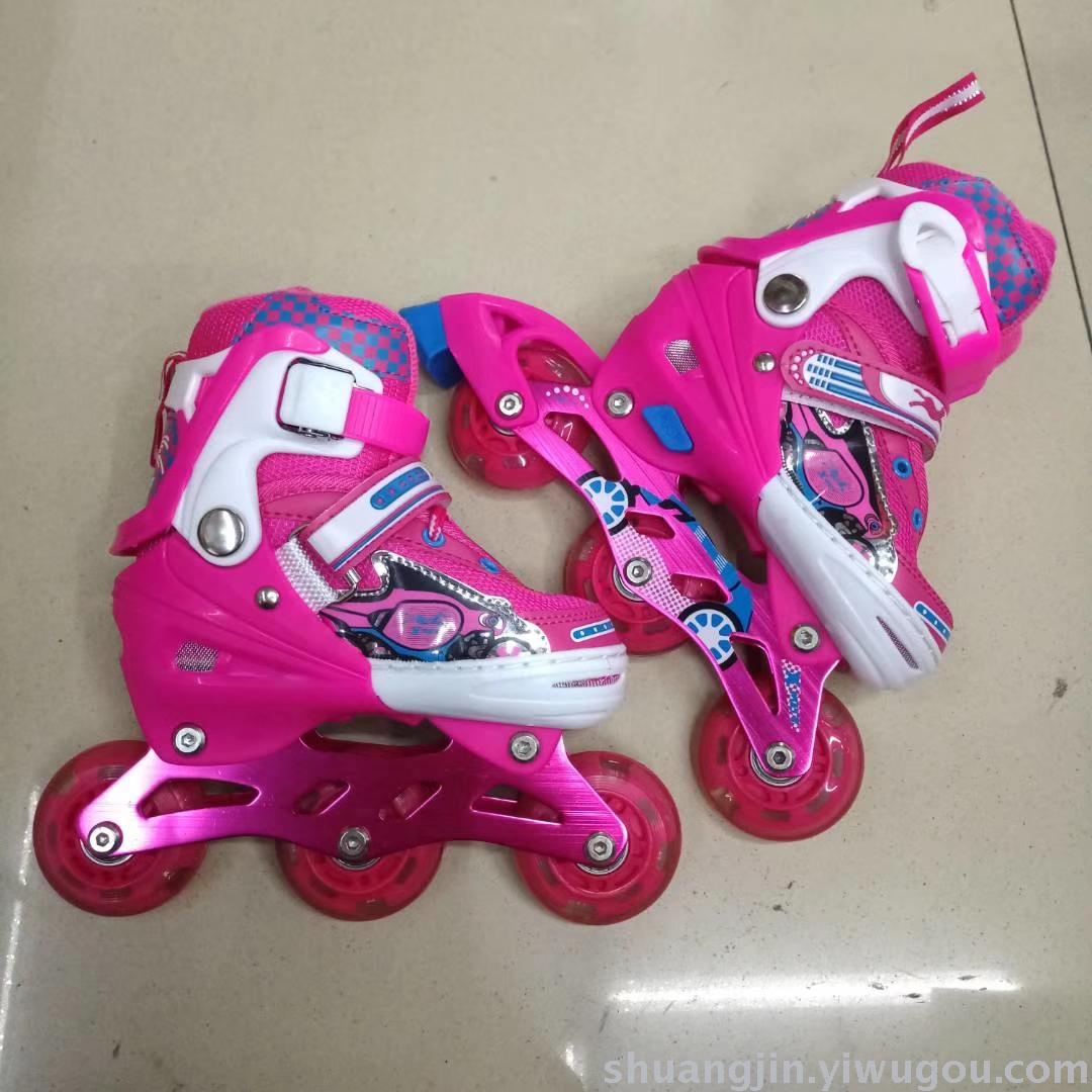 PU full flash three-wheel special small size roller skates with adjustable in-line roller skates for students and children in two colors