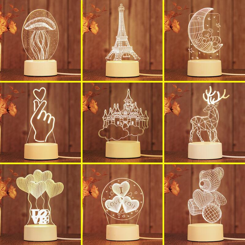 Cross-Border Creative 3D Small Night Lamp Children&#039;s Bedroom Plug-in LED Lighting Acrylic Gift MoonTable Lamp
