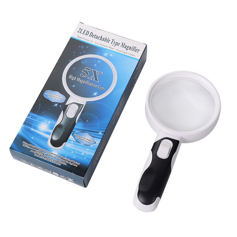 Handheld 77390b HD High Power 5 Times Double Acrylic Lens Elderly Reading LED Light Magnifying Glass