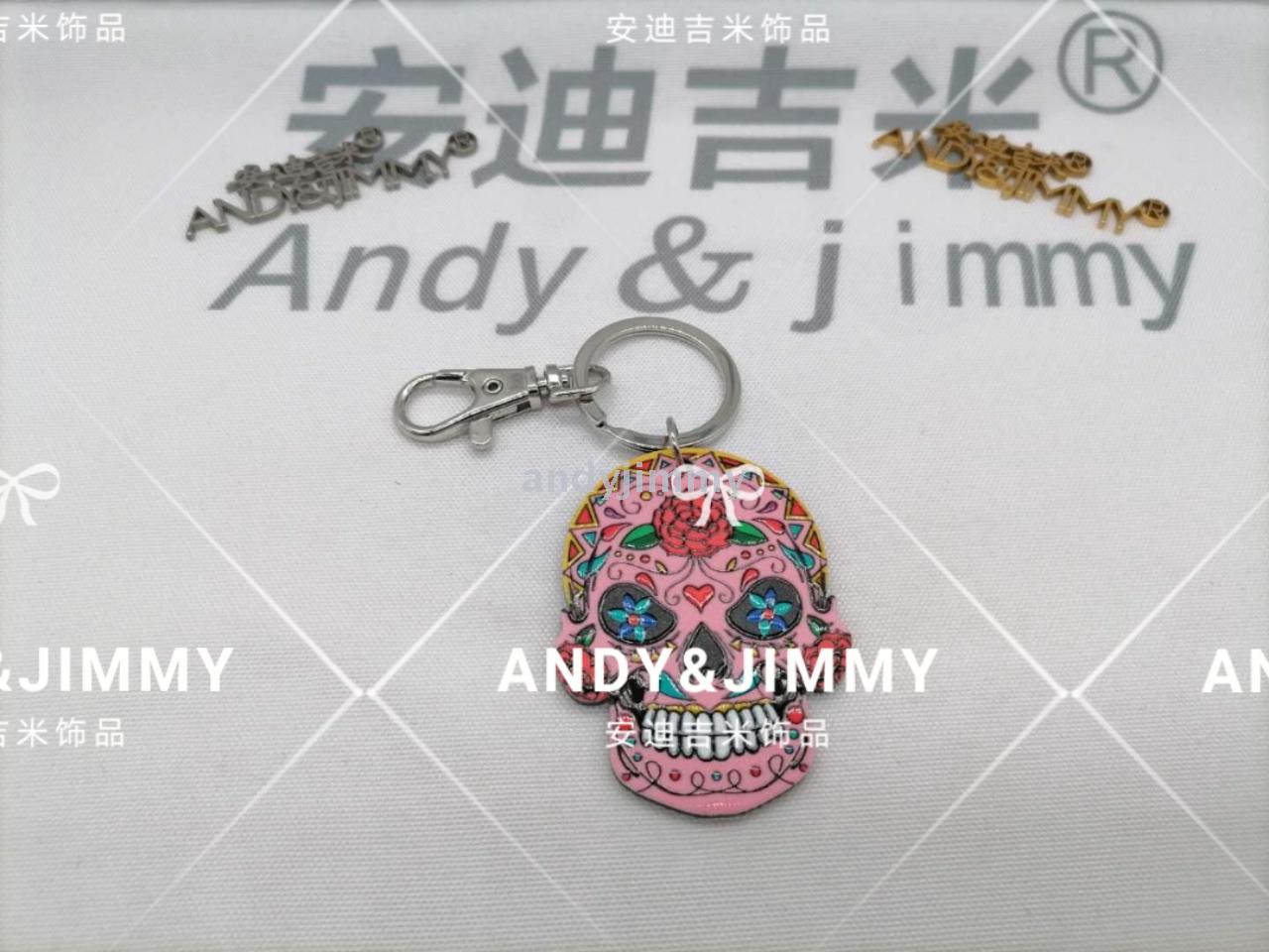 Anaglyph acrylic key chain, skull head flower decoration, factory direct