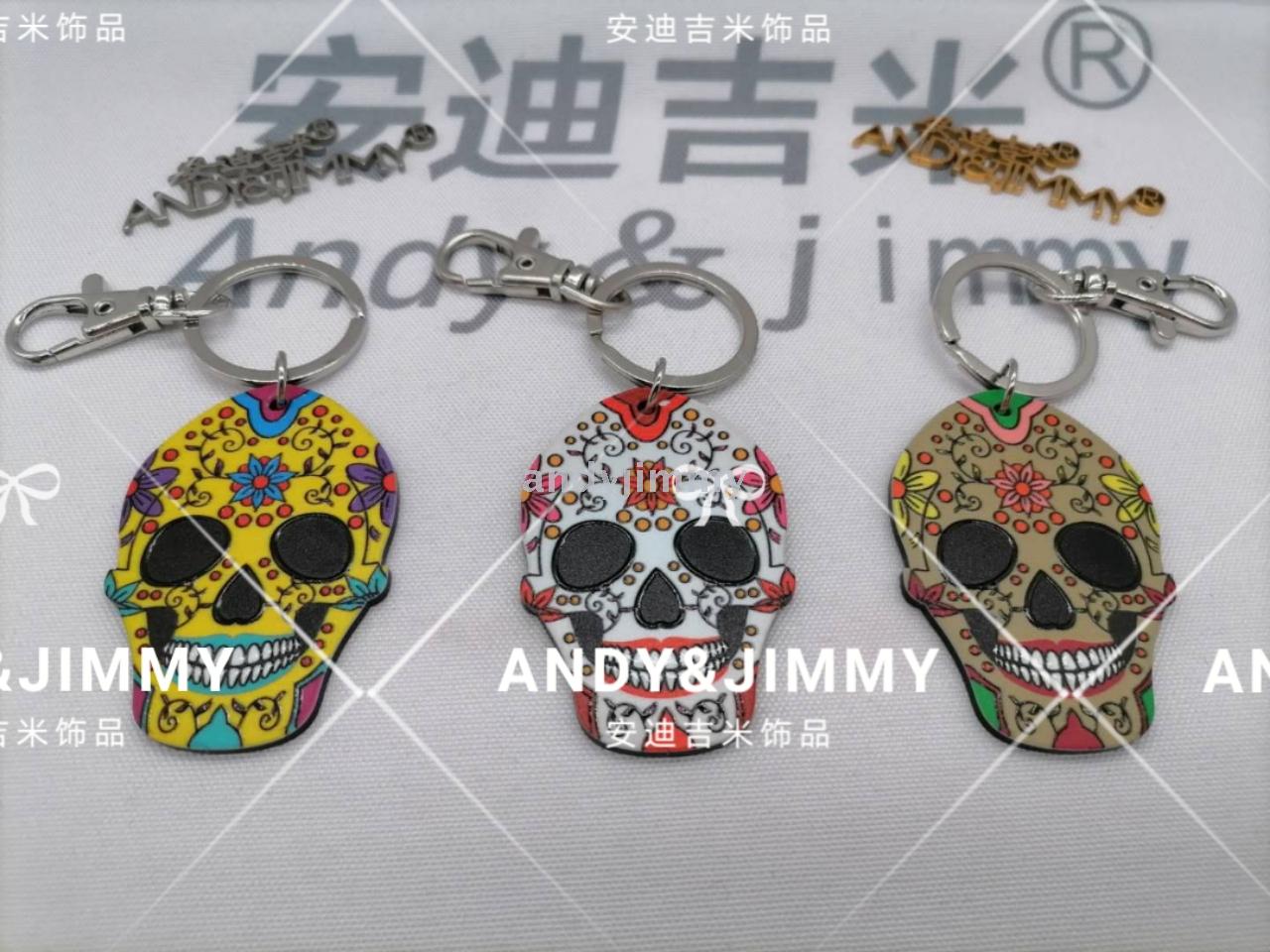 Anaglyph acrylic key chain, skull head flower decoration, factory direct
