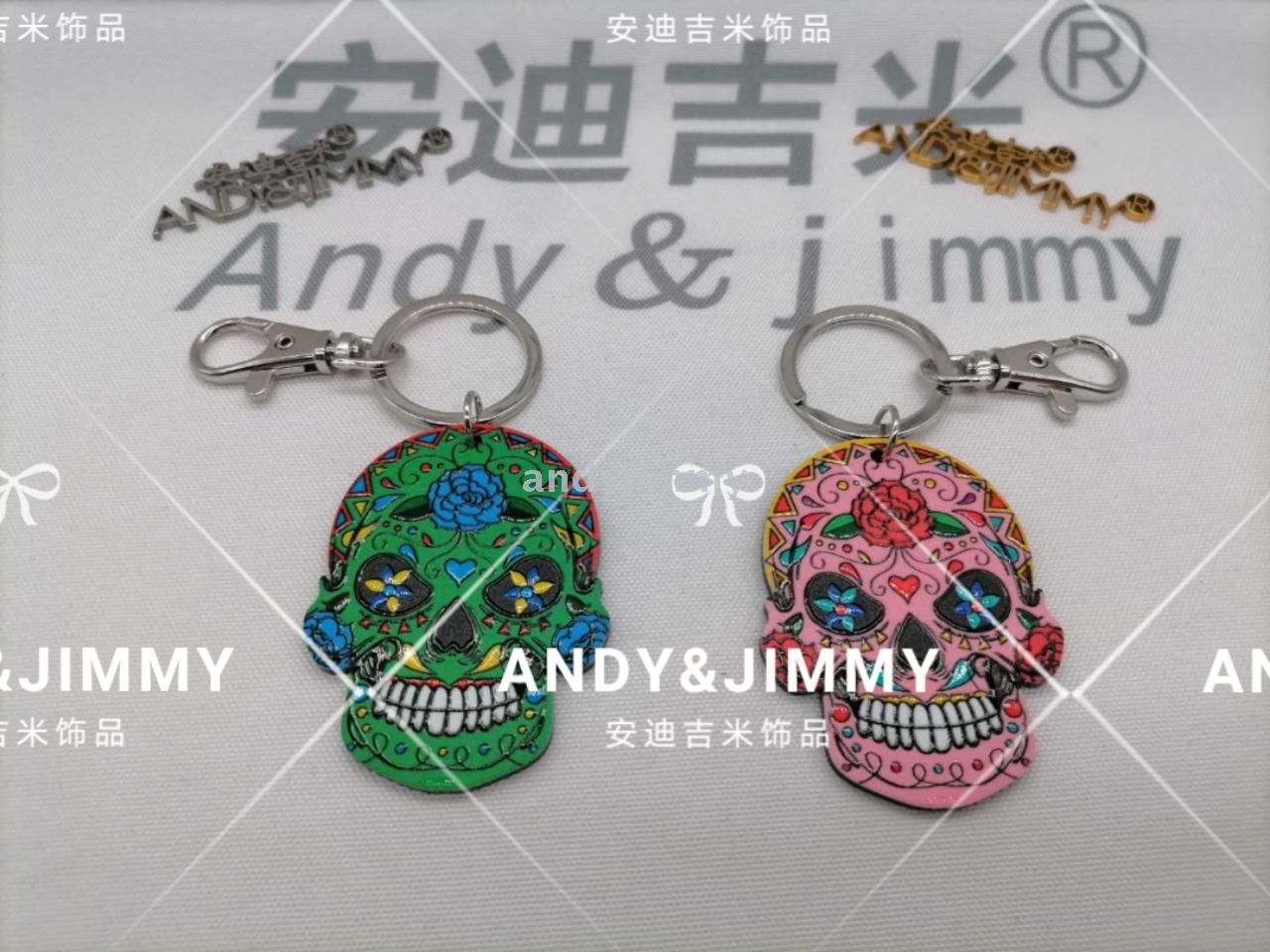 Anaglyph acrylic key chain, skull head flower decoration, factory direct