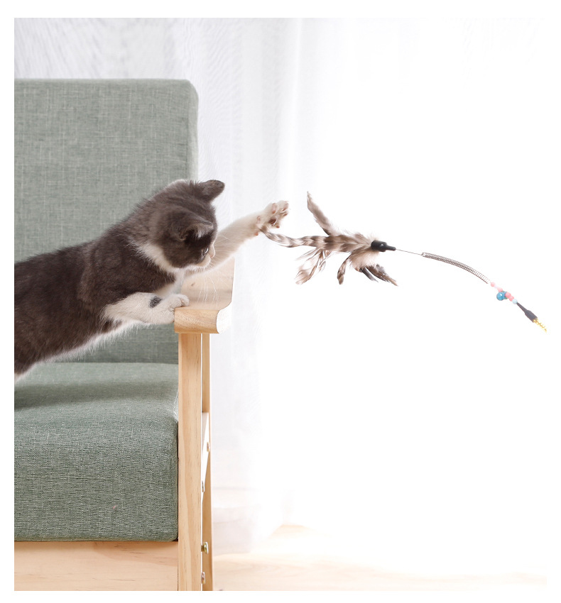 In Stock Wholesale Bags Cat Toy Acrylic Color Stripes Tube + Striped Feather Spring Cat Teaser