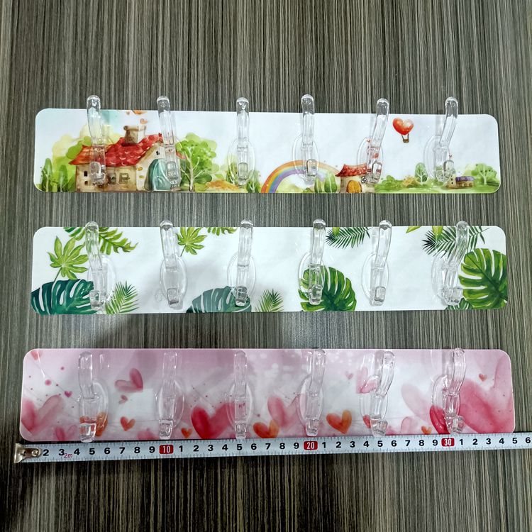 6 PCs with Row Sticky Hook 6 PCs with Coat Hook Plastic Acrylic Hook Adhesive Hook Punch-Free Home 2 Yuan Supply
