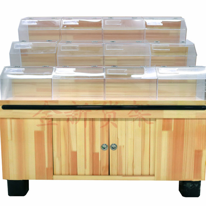 Wooden cabinet manufacturers selling gold acrylic food shelves