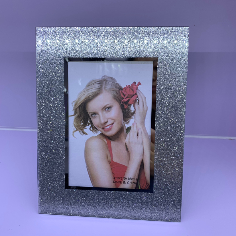 Gold Unilateral Glitter Photo Home Decorative Gift Living Room Crafts Custom Glass Photo Frame with Various Patterns